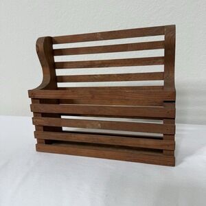 Vintage Brown Wooden Magazine Rack Holder Storage Organizer Home Decor